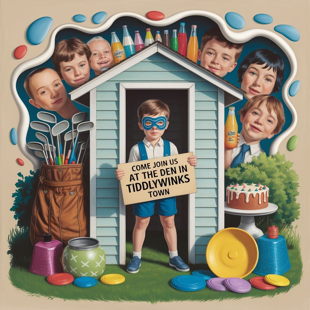 Whimsical Vintage Poster of Tiddlywinks Town as Surreal Art