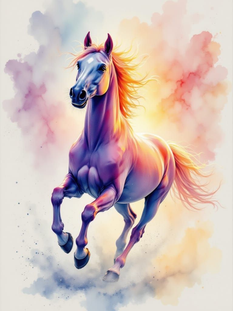 Luminous Watercolor Horse Running Free