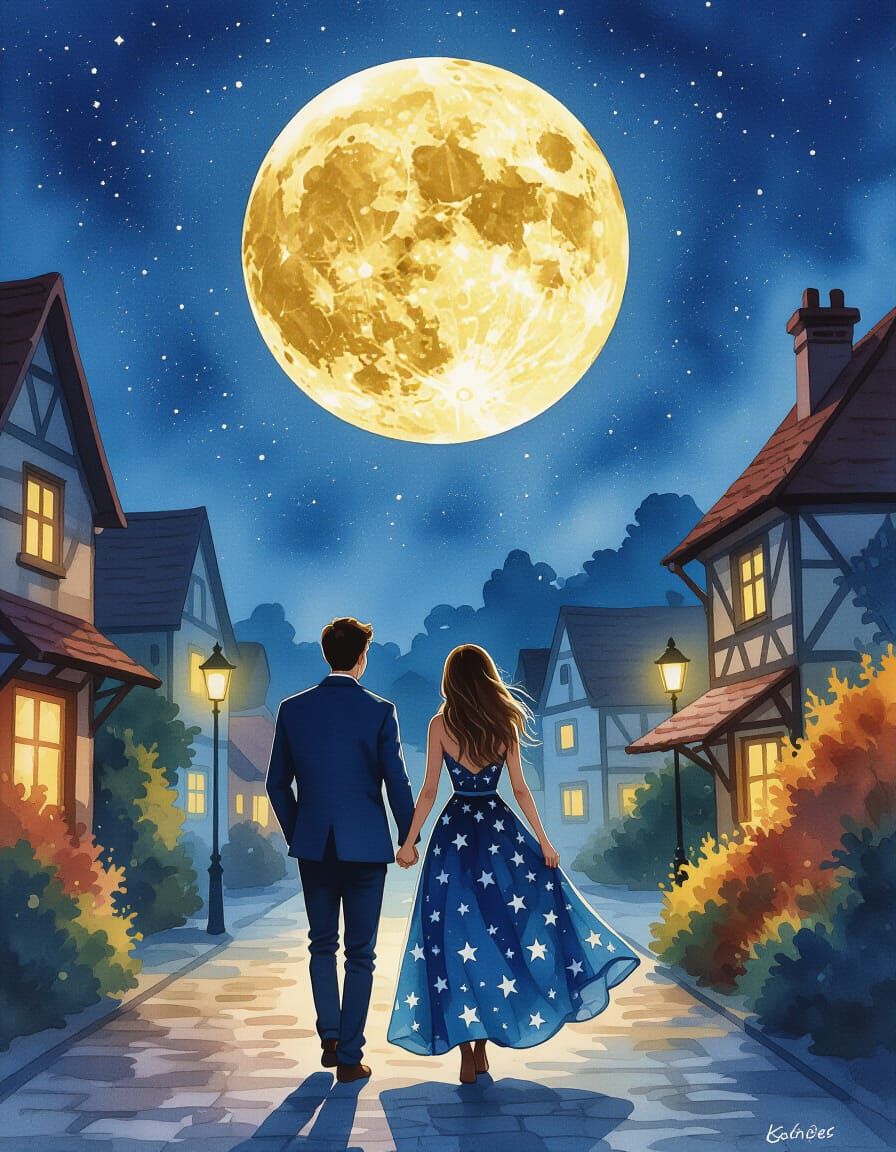 Autumn Date Night Portrait in Alcohol Ink Style