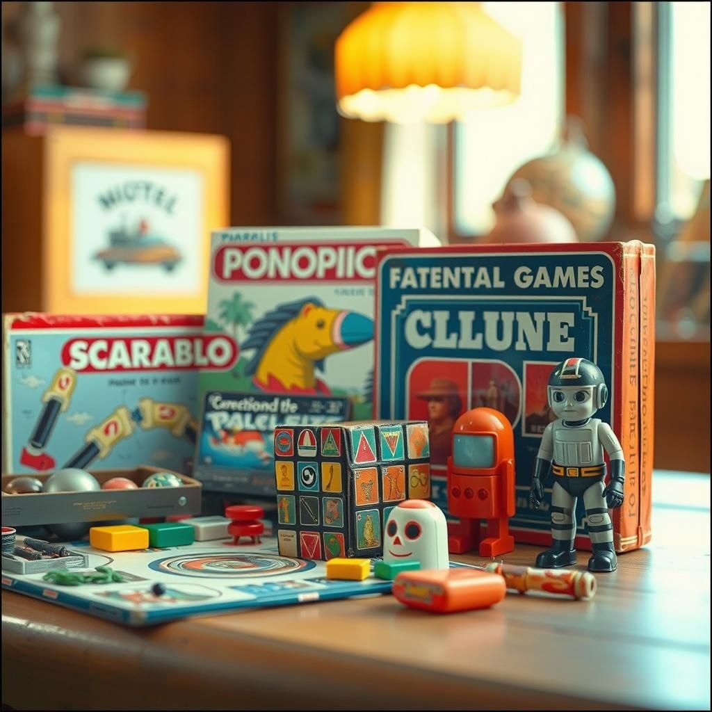 Vintage 1970s Toys Still Life in Retro Style
