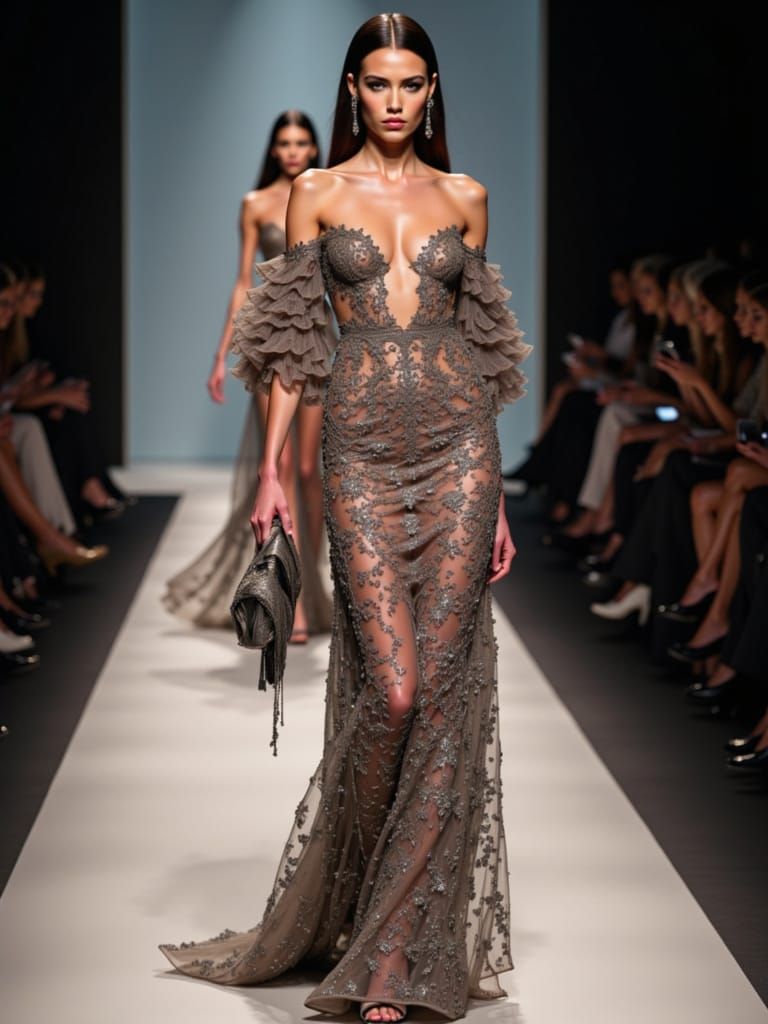 Elegant Model Struts Down the Catwalk in Alta Moda Fashion S...