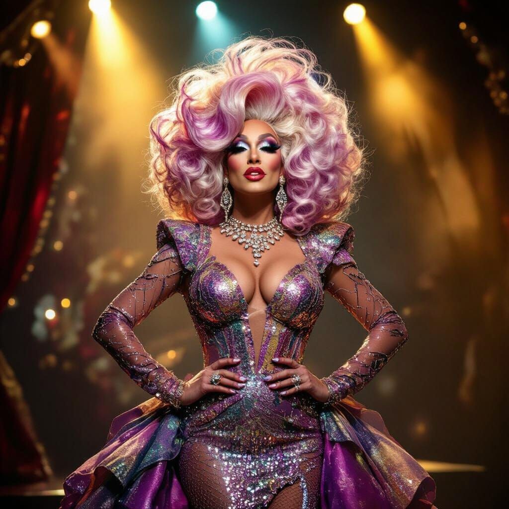 Glamorous Drag Queen on Opulent Stage