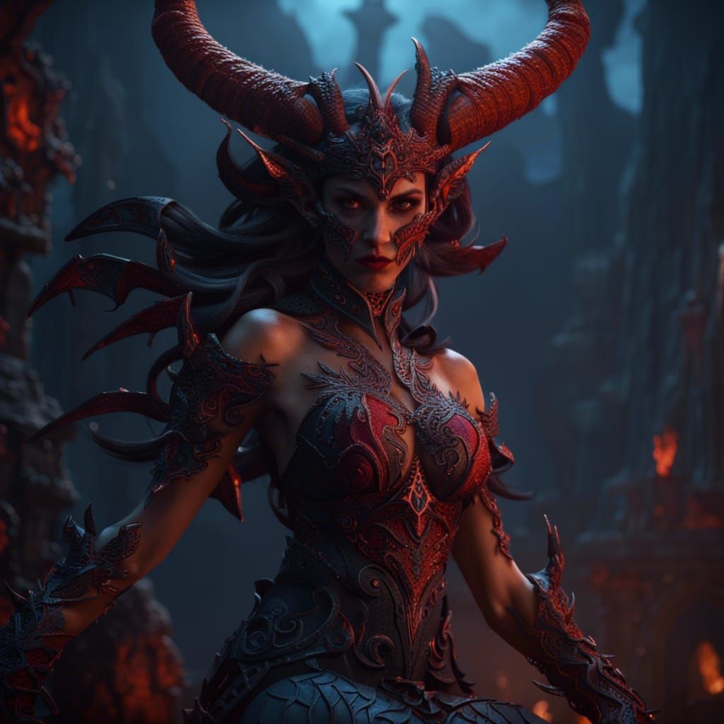 Fantastical Demoness in Detailed Matte Painting