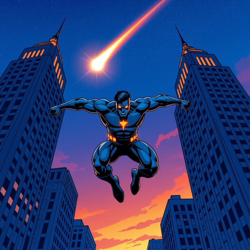 Heroic Vigilante Parkouring Between Art Deco Skyscrapers