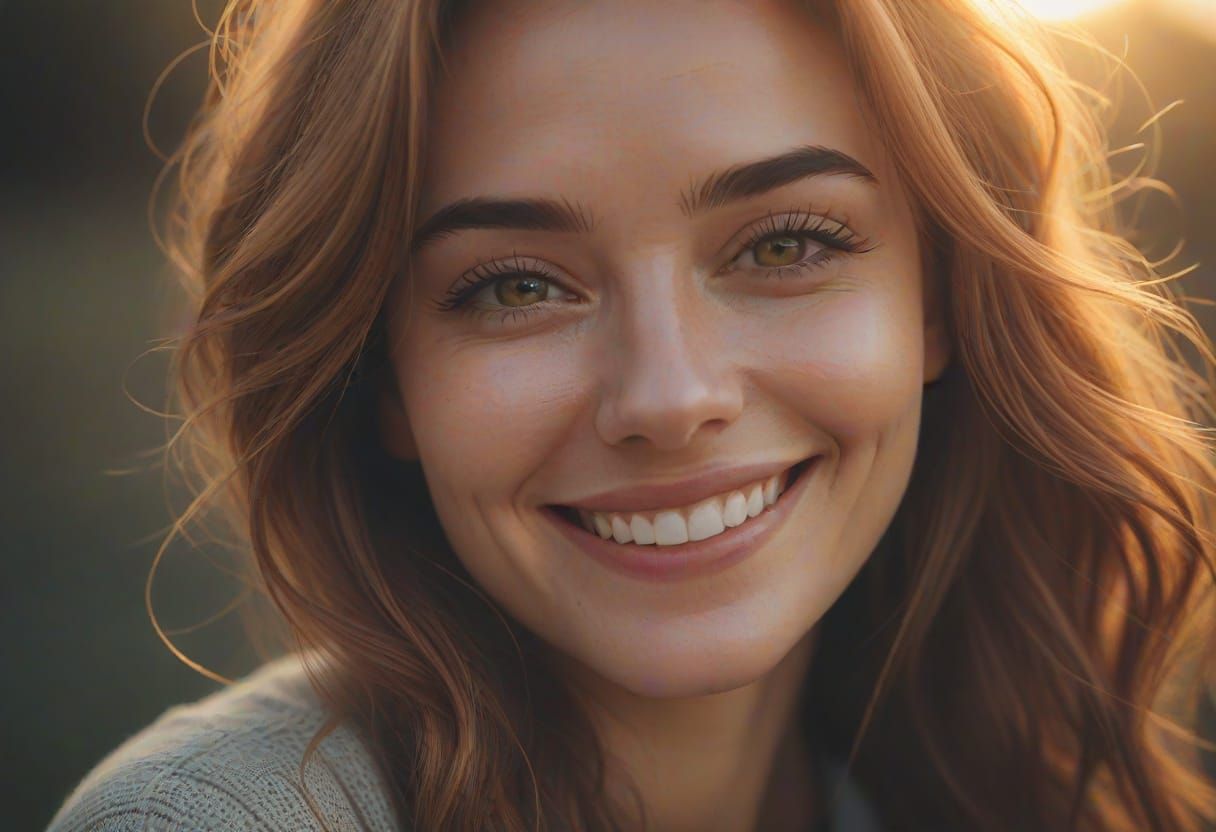 Smiling Woman Portrait in Surreal Mosaic Style