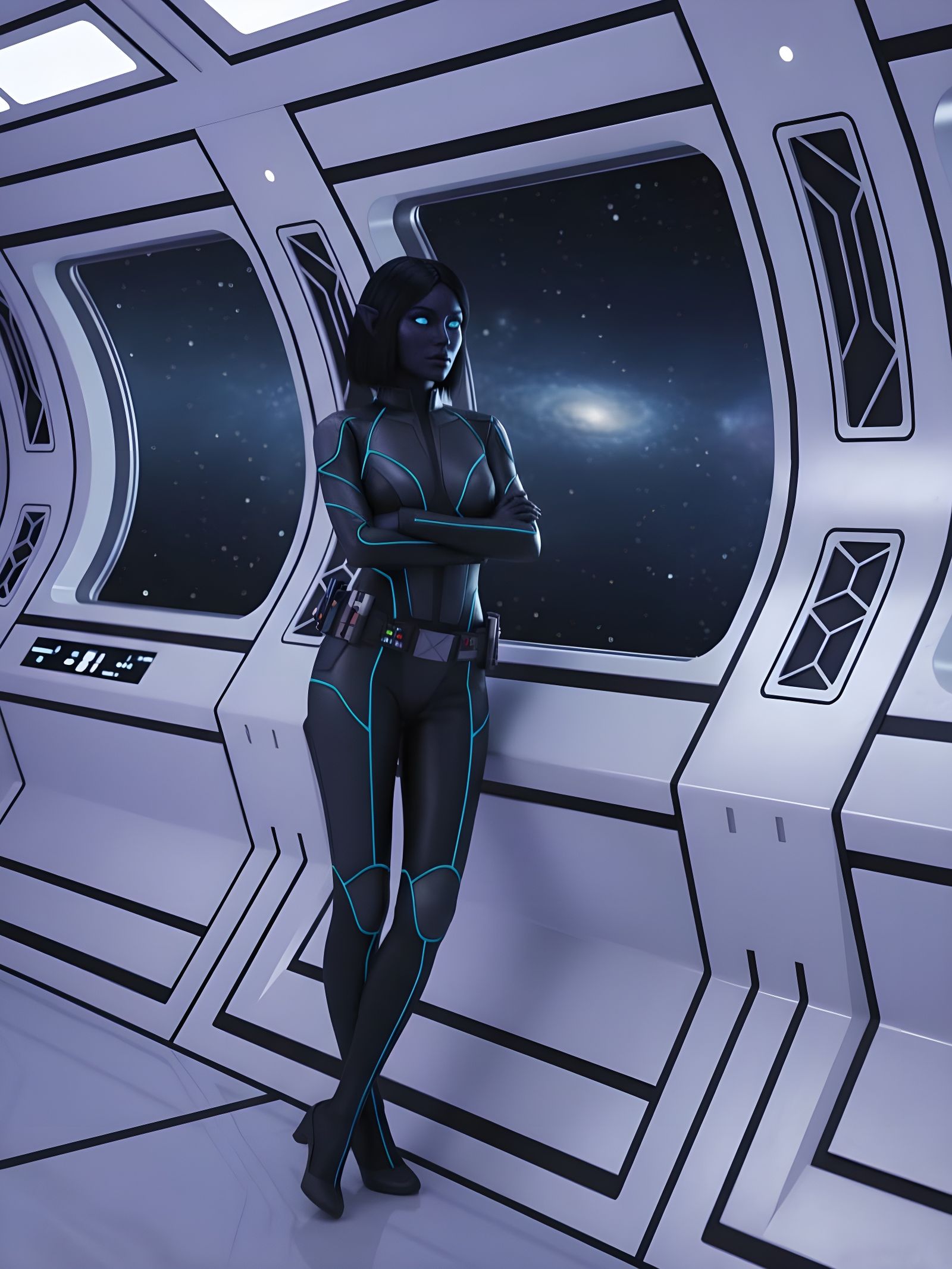 Sci-Fi Spaceship Interior With Woman, Inspired by Syd Mead