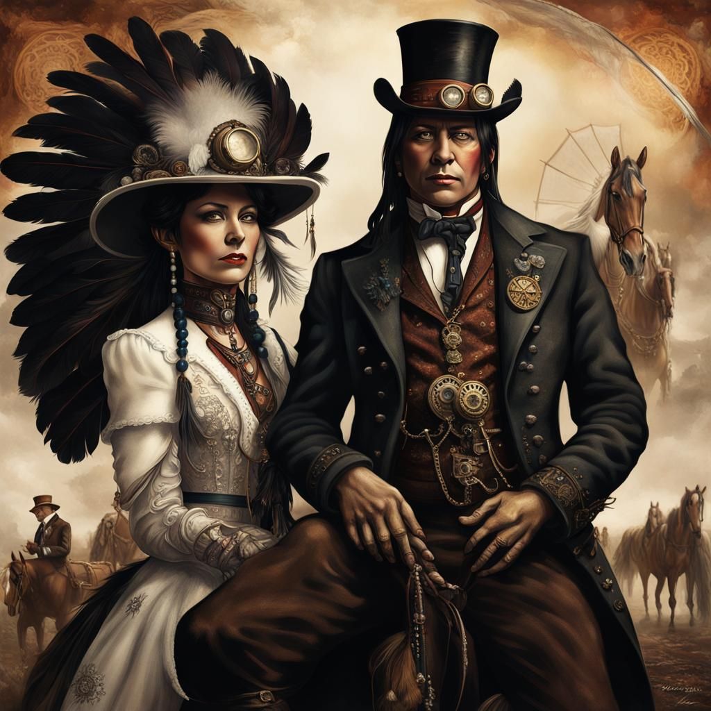 Steampunk Native American Couple in Detailed Matte Painting