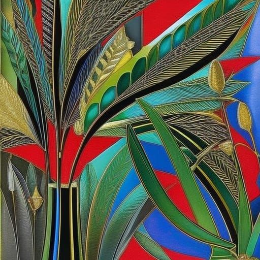 Botanical Art Deco Design with Byzantine Elements