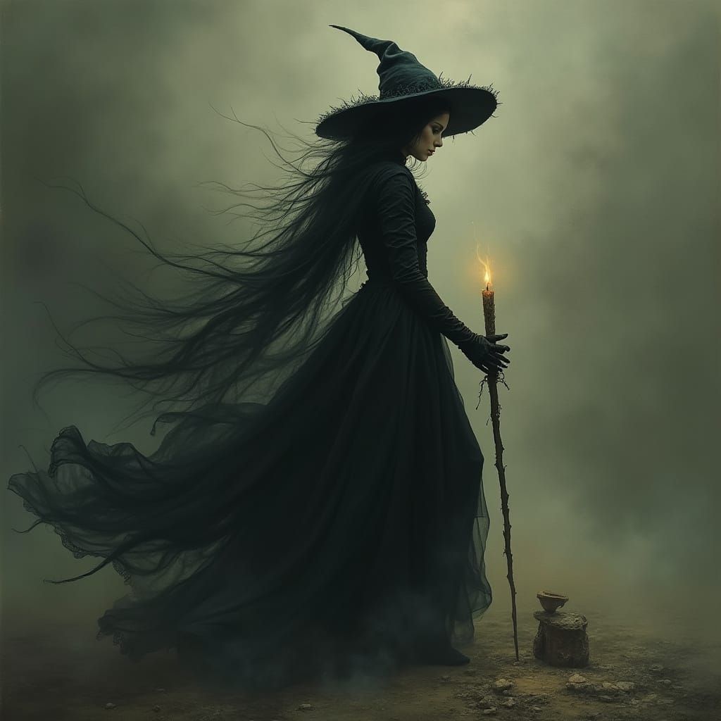 Dark Surrealist Witch in Muted Colors