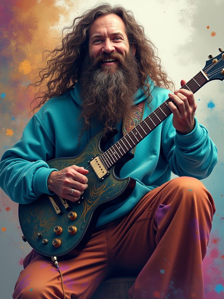 Bearded Man with Turquoise Hoodie, Hyper-Detailed Digital Ar...