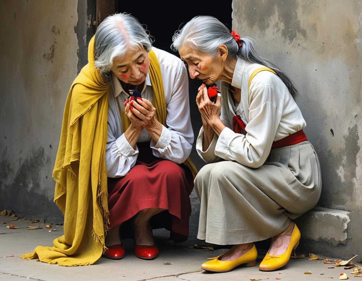 Two sisters holding their birds.