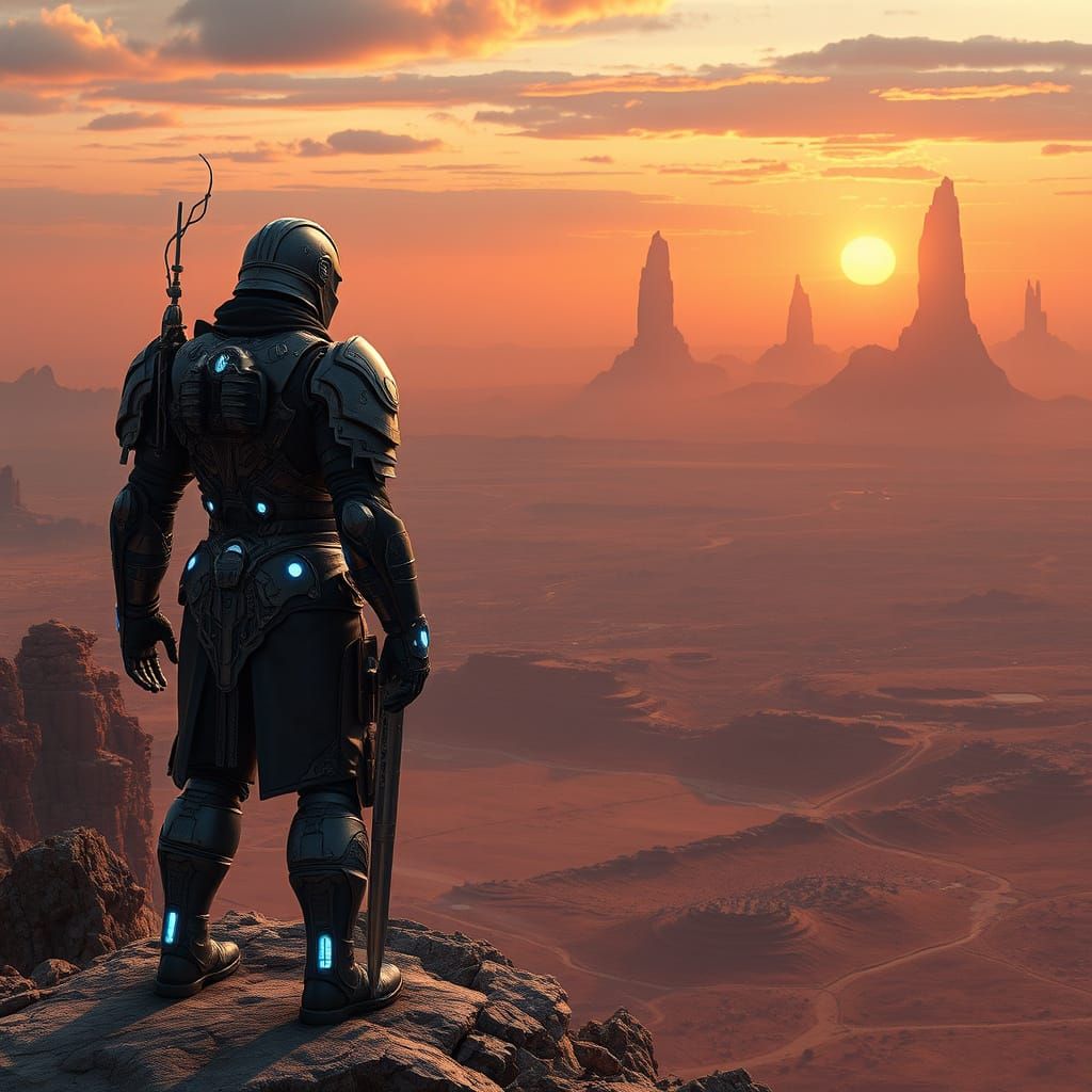 Epic Sci-Fi Warrior on Alien World Plains