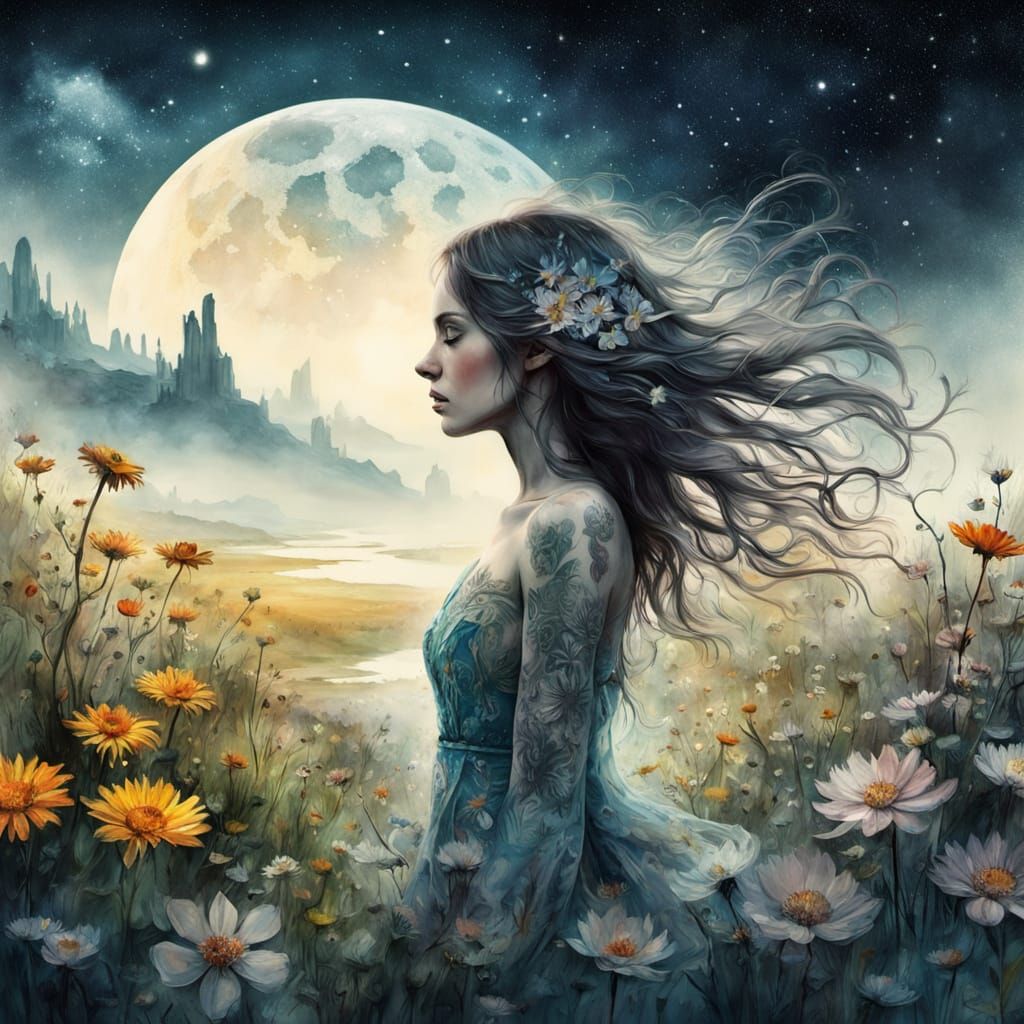 Surreal Flower Meadow Landscape on Planets