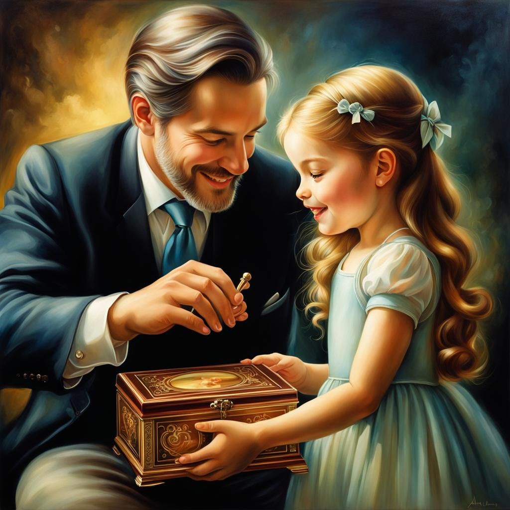 Father Presents Musical Box to Daughter