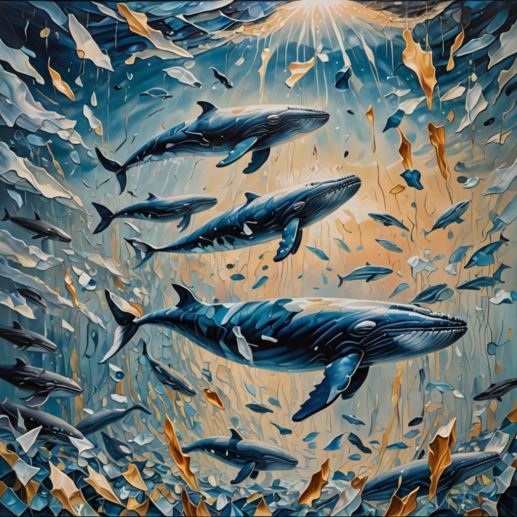 In a (shattered sky), fragments of translucent glass hover, ...