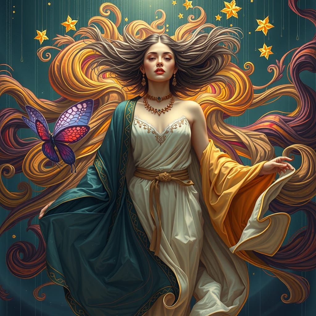 Seasons Embodied: Woman in Flowing Garments