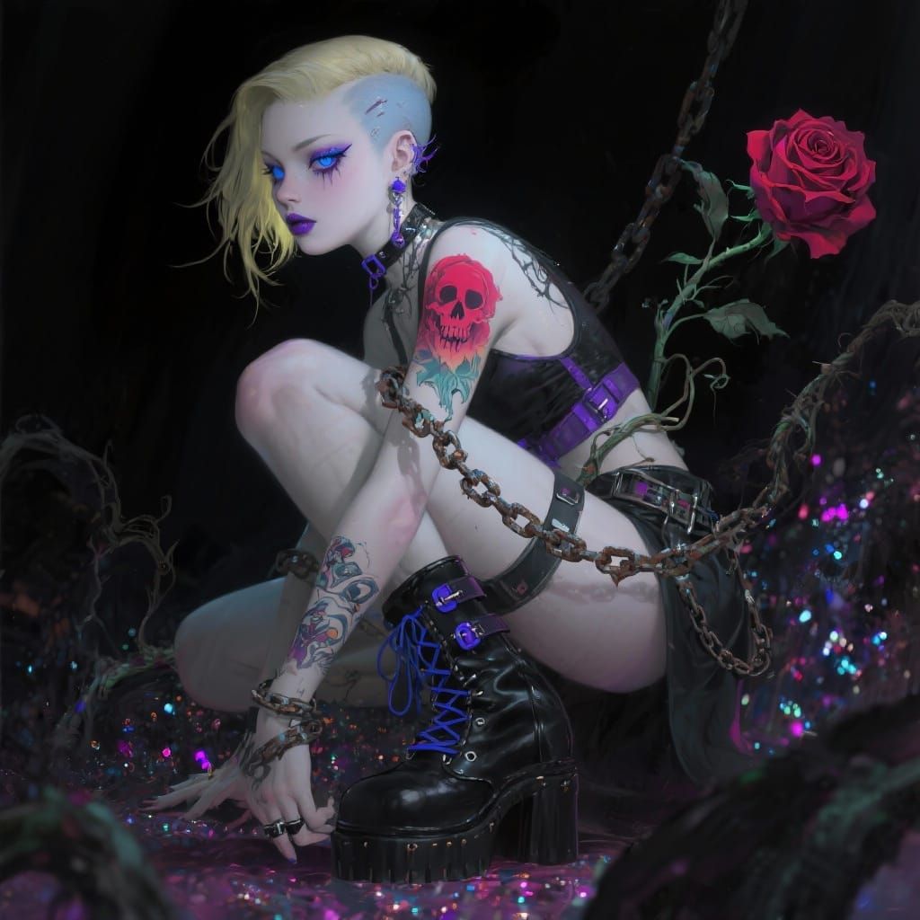 Rebellious Young Woman in Neo-CyberGoth Style