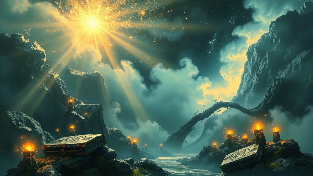 Ethereal Spellcasting Scene in Dreamlike Landscapes