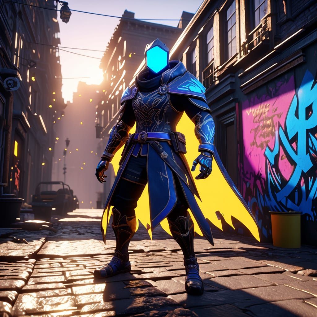 Confident Anime Hero Dominates Vibrant Cityscape