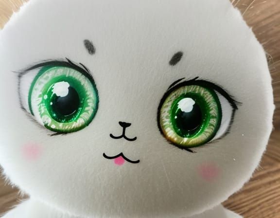 Cute Kawaii White Puppet with Sparkling Green Eyes