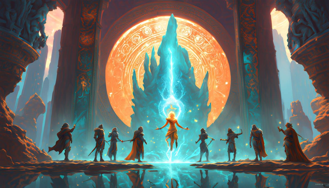 Ancient Beings Gather Around Celestial Portal in Vibrant, In...