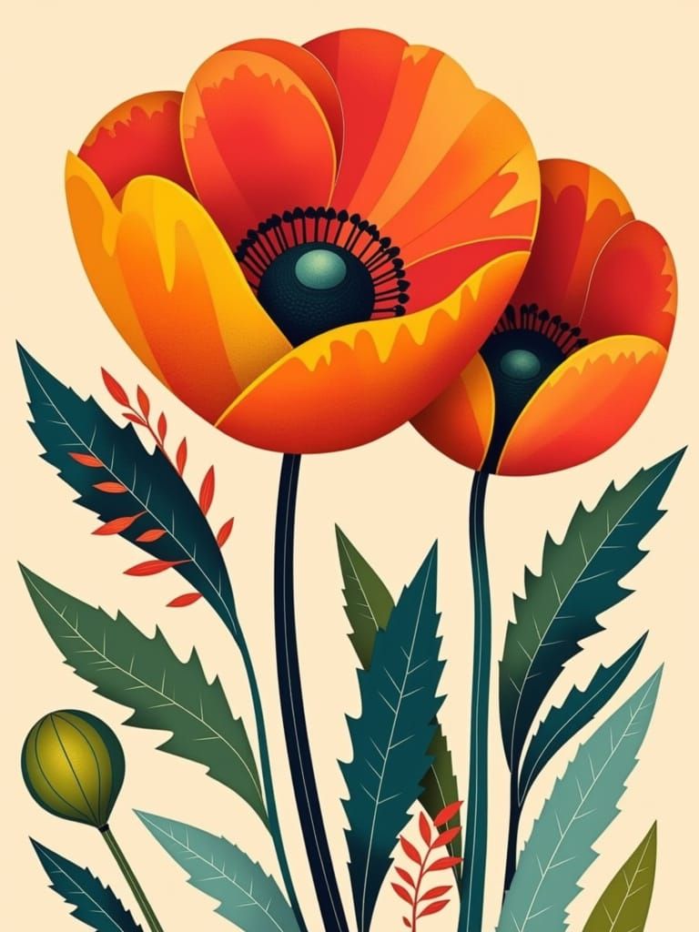 Surreal Poppy Flowers in a Japanese-Inspired, Zentangle-Styl...