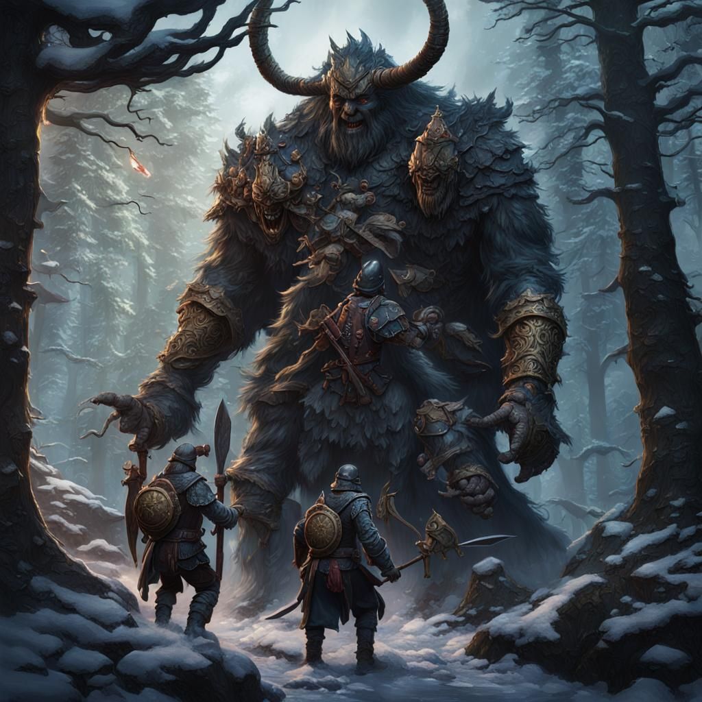 Warrior Surrounded by Thieves in Dark Forest