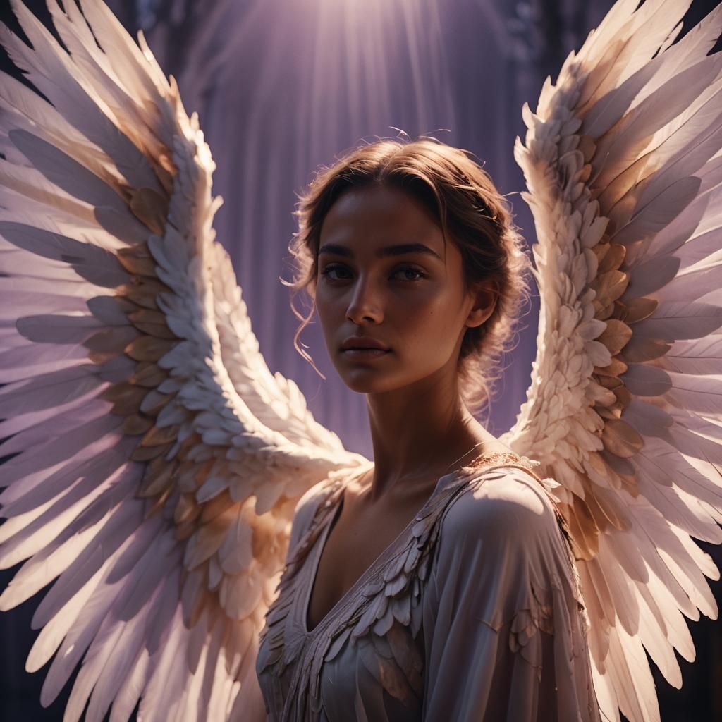 Angelic Woman in Purple Light: Cinematic Film Still