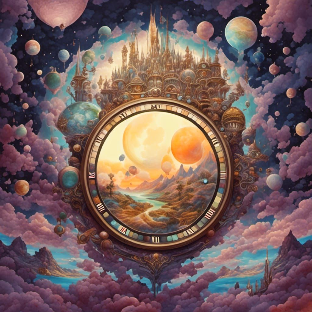 Clockwork Space Landscape in Art Nouveau Style