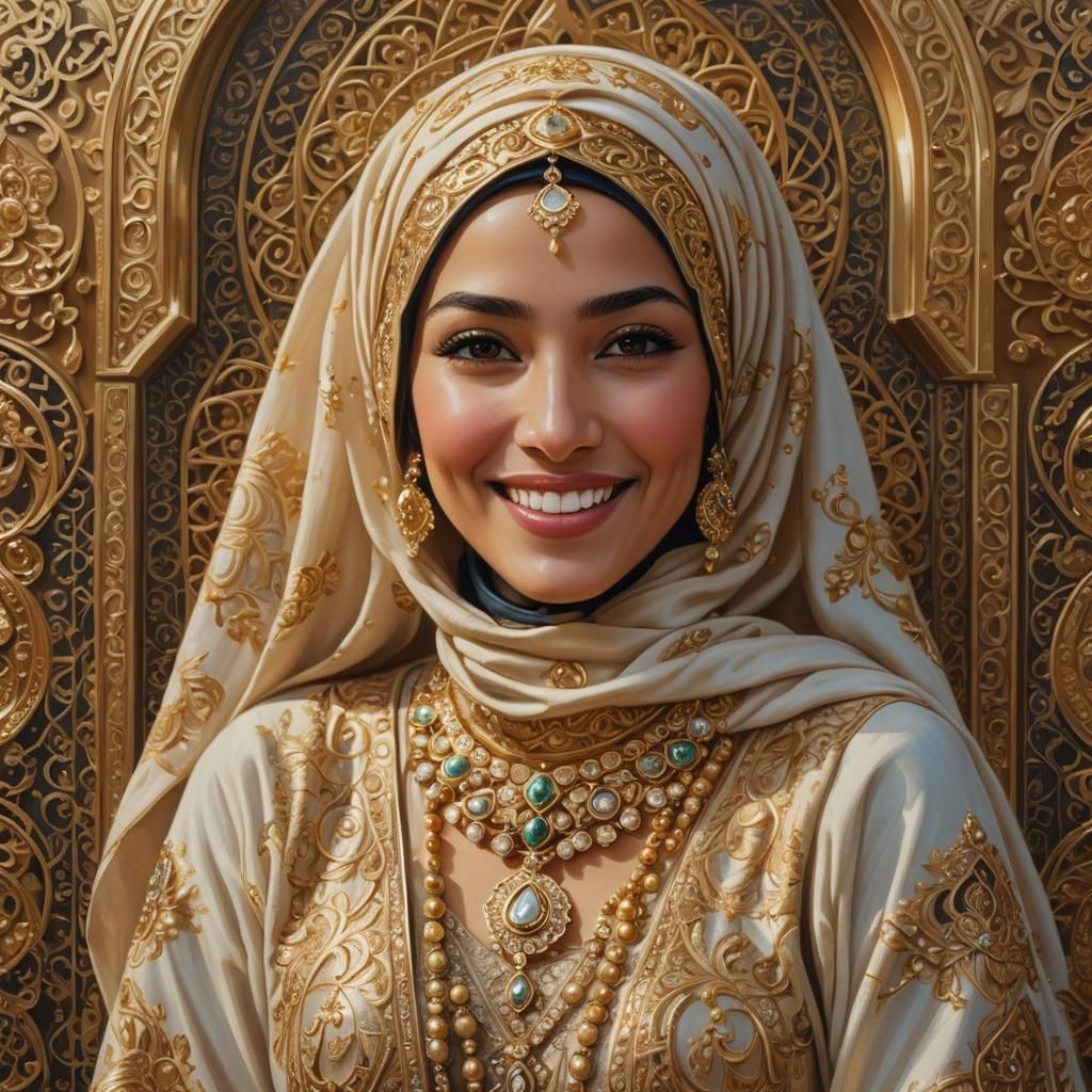 Arabic Woman in Princess Dress: Oil Painting