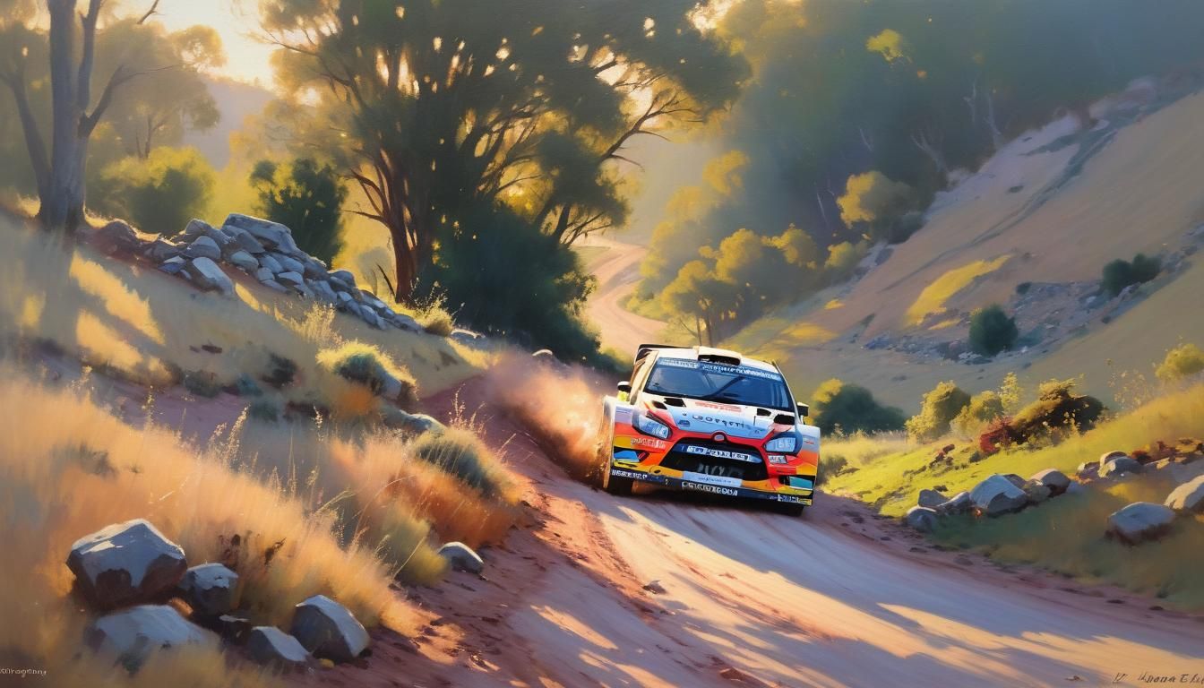 WRC Car Zooming By: Oil Painting in Gurney Style