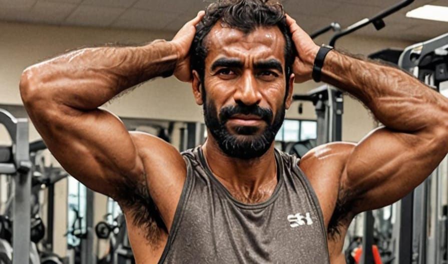 Hairy Man Posing in Gym After Workout