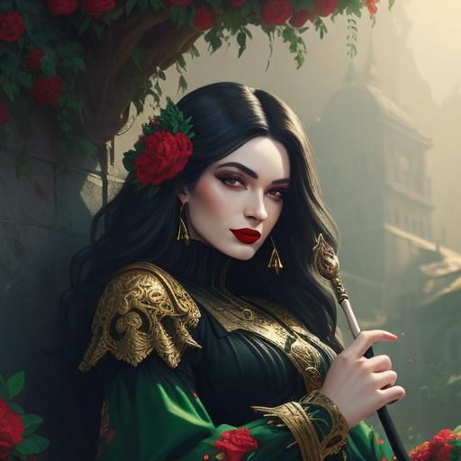 High-Fashion Portrait with Red Lipstick, Detailed Matte Pain...