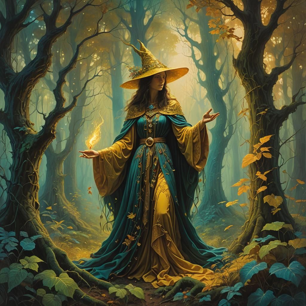 Enchantress Casting Spell in Surrealist Oil Painting