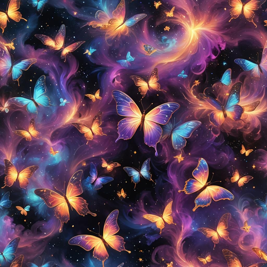 Cosmic Butterflies Dance in Starry Space