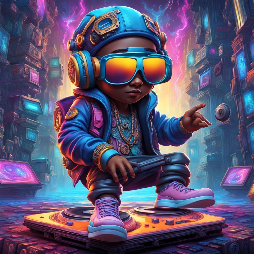 Chibi Cyberpunk Breakdancer with Boombox in Digital Art