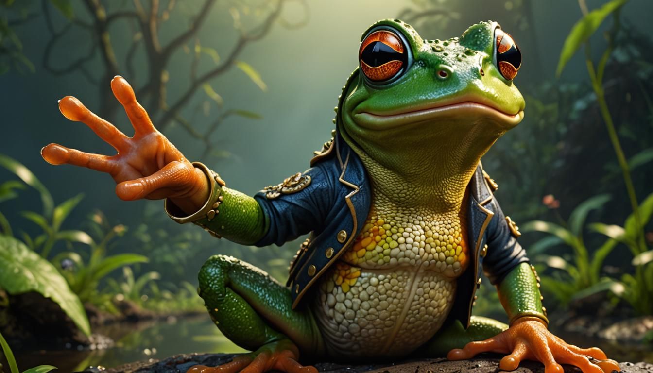 Funny Frog Holding Up a Finger in Photorealistic Style