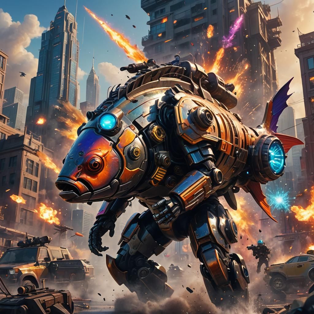 Cybernetic Fish Soldier in Battlefield Concept Art