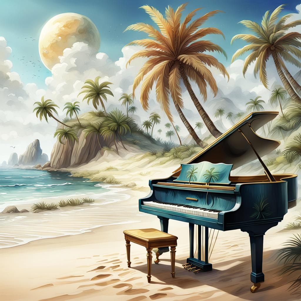 Paradise Beach: Watercolor and Ink Fantasy Illustration