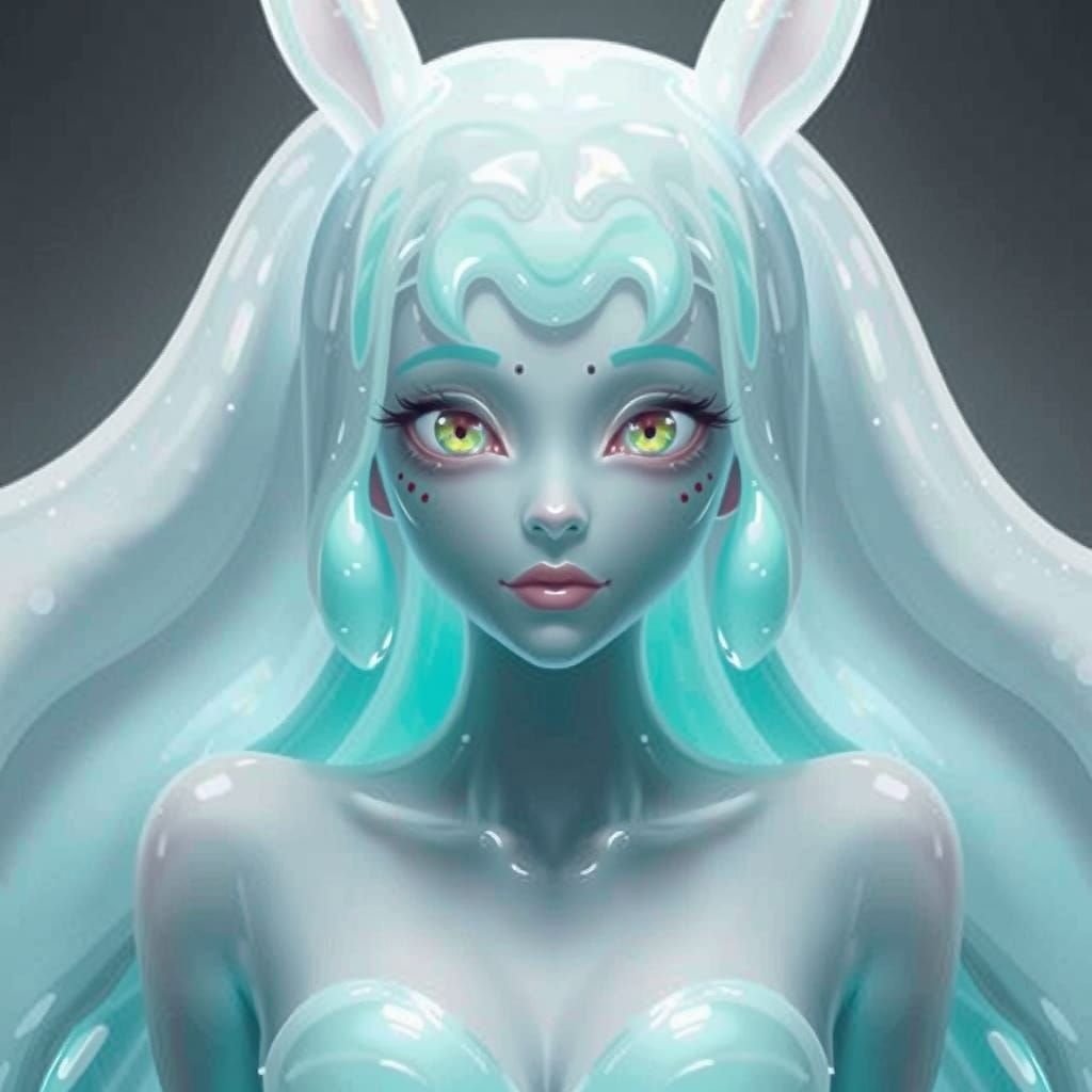 Surreal Slime Bunny Girl in Translucent, Glowing Portrait