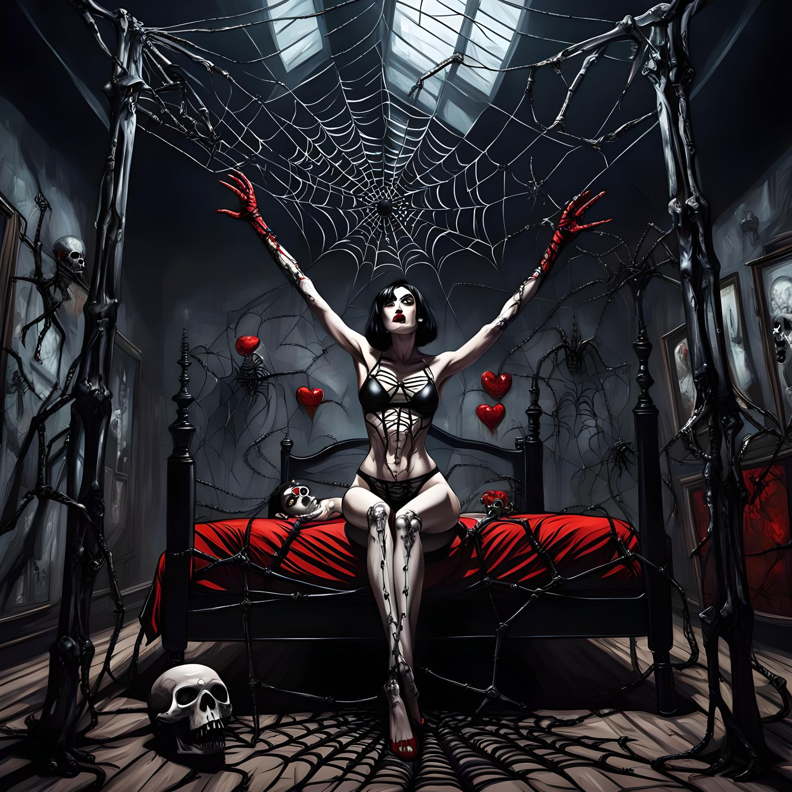 Surreal Spider Woman in Dark Fantasy Web