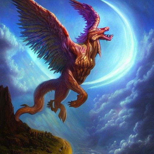 Mythical Creatures in a Cosmic Oil Painting