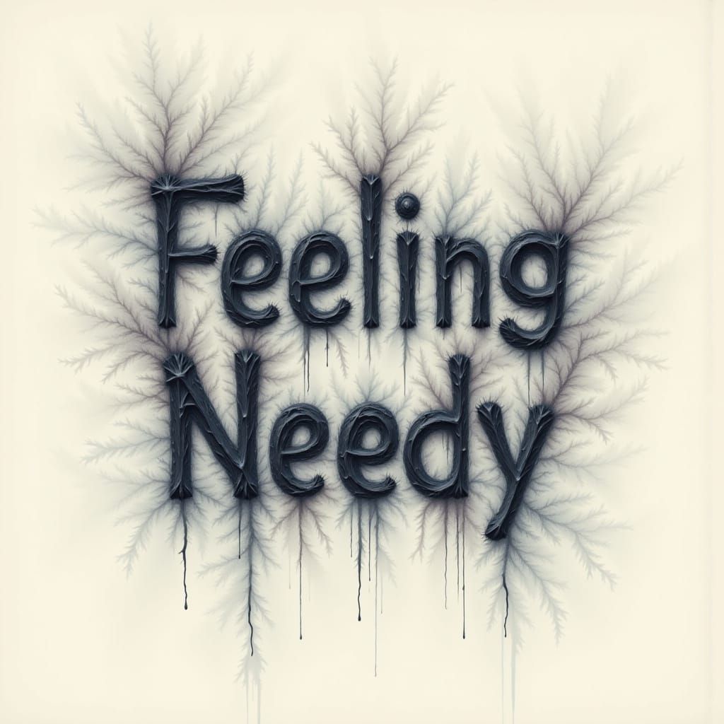Sad "Feeling Needy" Text in Watercolor Style