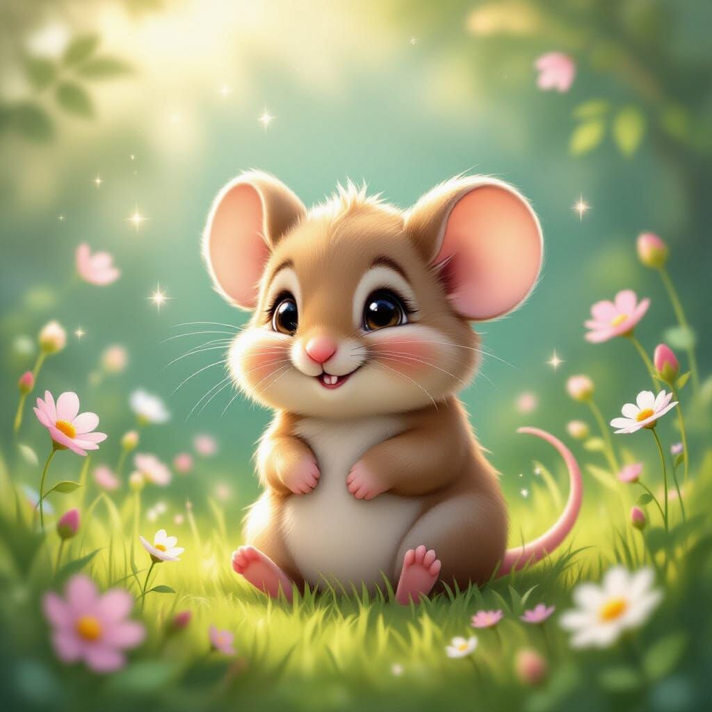 Cute Glowing Mouse in Enchanting Fairy-Tale Forest