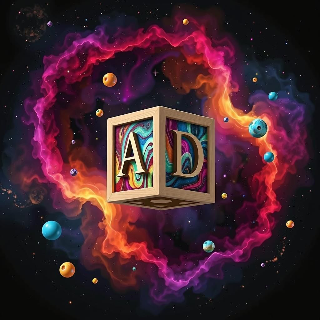 Vivid Ink Poster of 3D Wooden Alphabet Cube