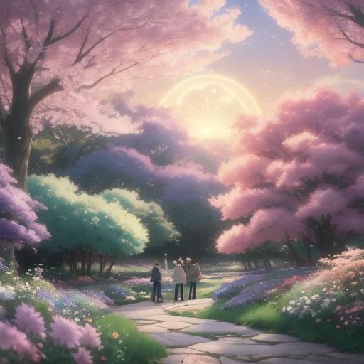 Spring Elf Gift in Anime Style, Vibrant Flower Path