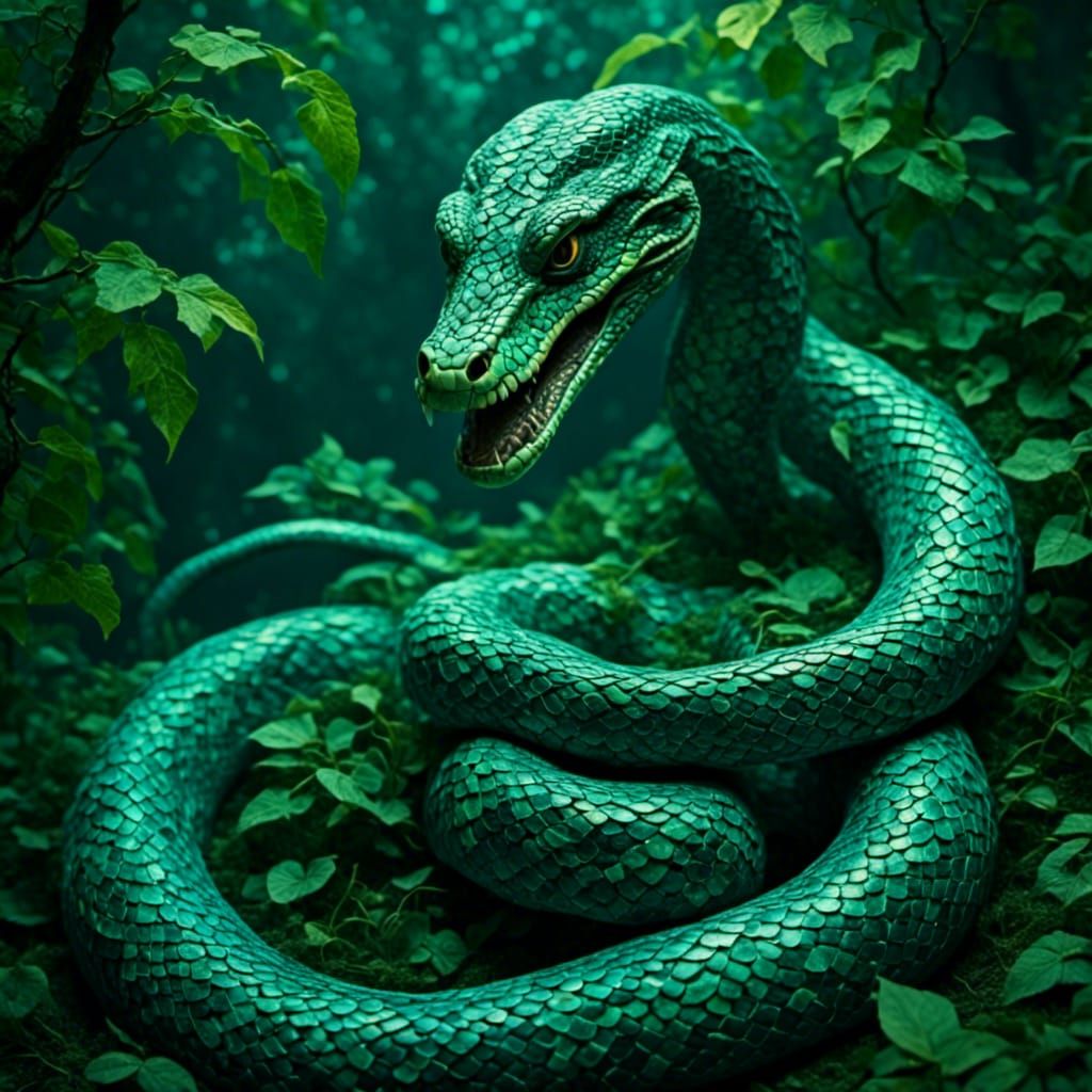 Bioluminescent Nagini Portrait in Mystical Realism