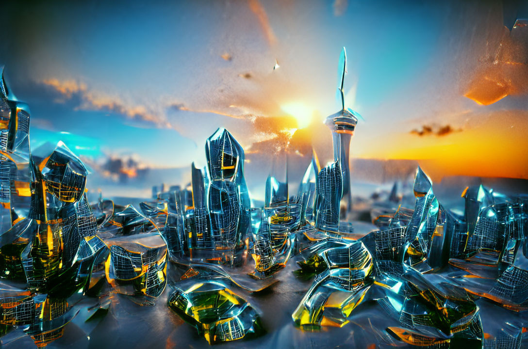Futuristic Glass City at Dusk