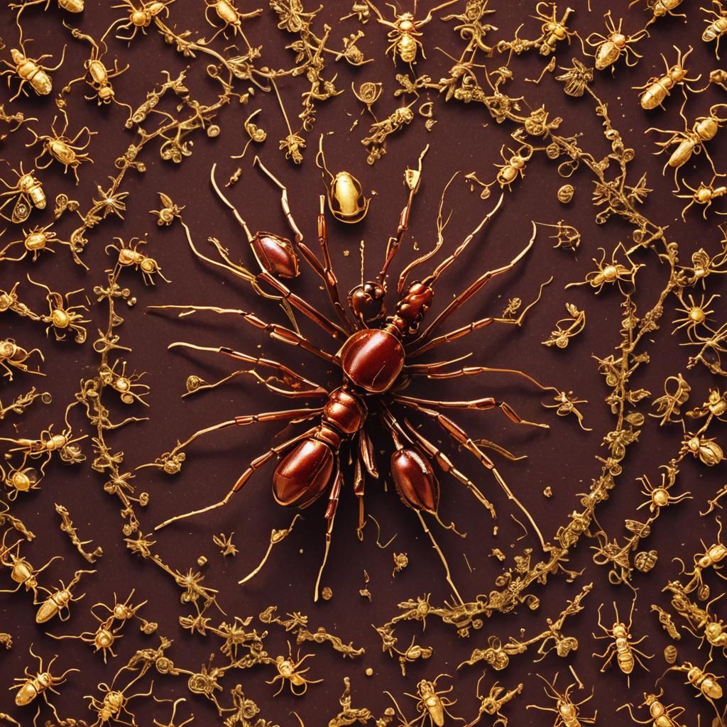 Red Ant Head with Golden Design on Maroon