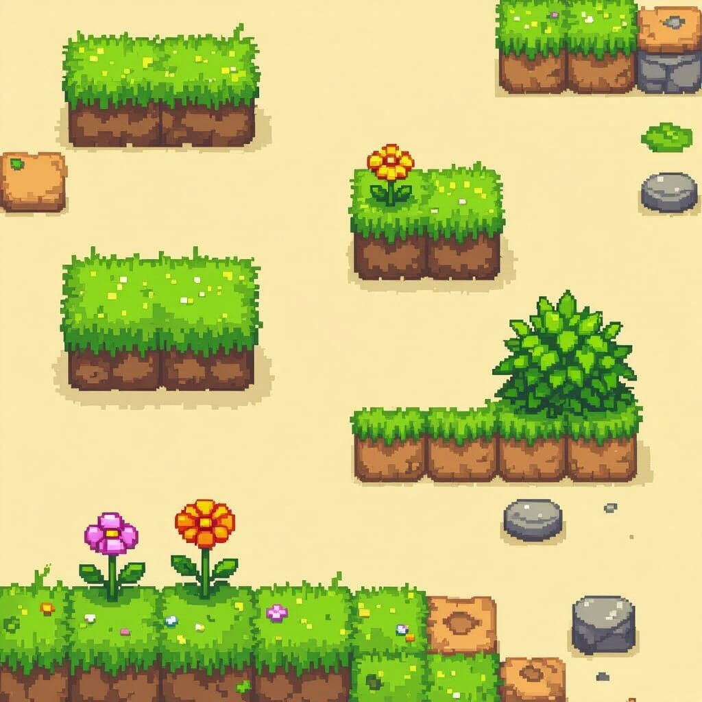 Lively Grass 2D Platformer Tileset in 16-Bit Pixel Art
